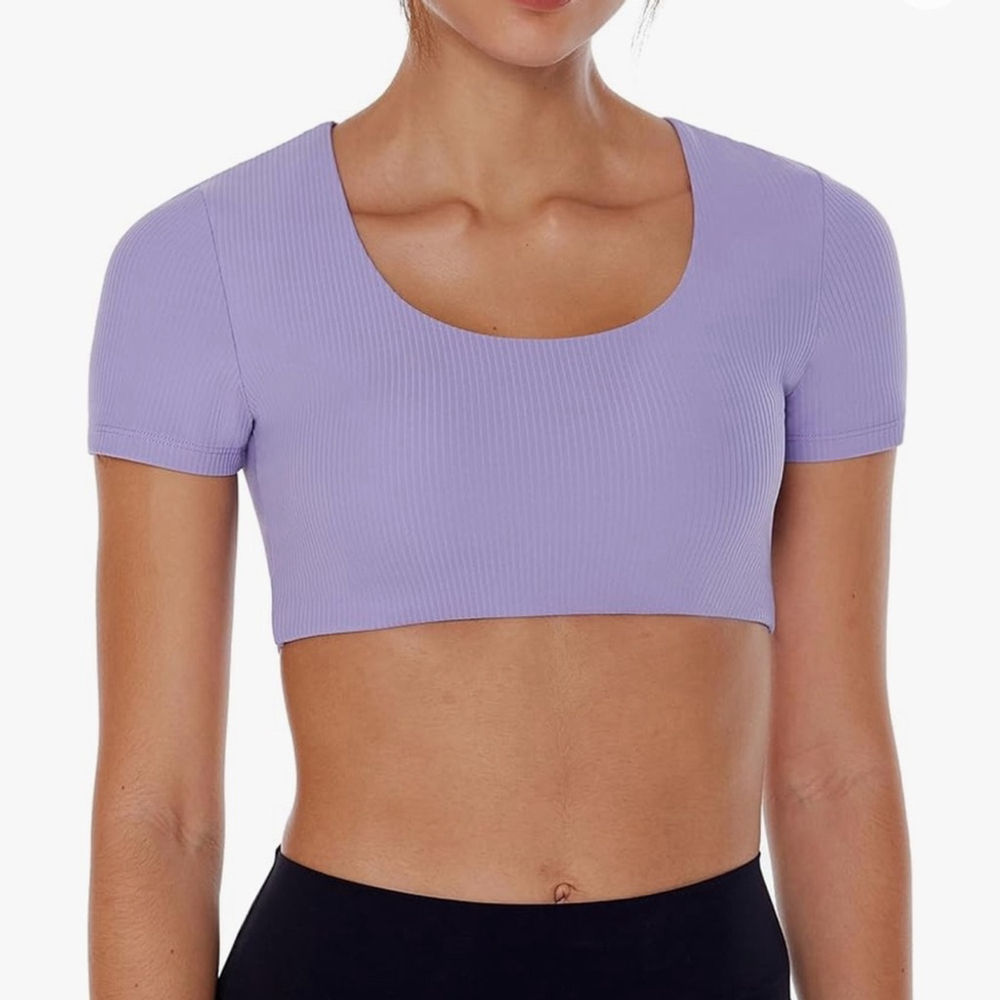 NWT ENERBLOOM Women's Workout Ribbed Built in Bra Crop Top